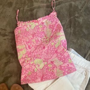 Lilly Pulitzer Vintage Pink And Green Beach Print Spaghetti Strap Tank